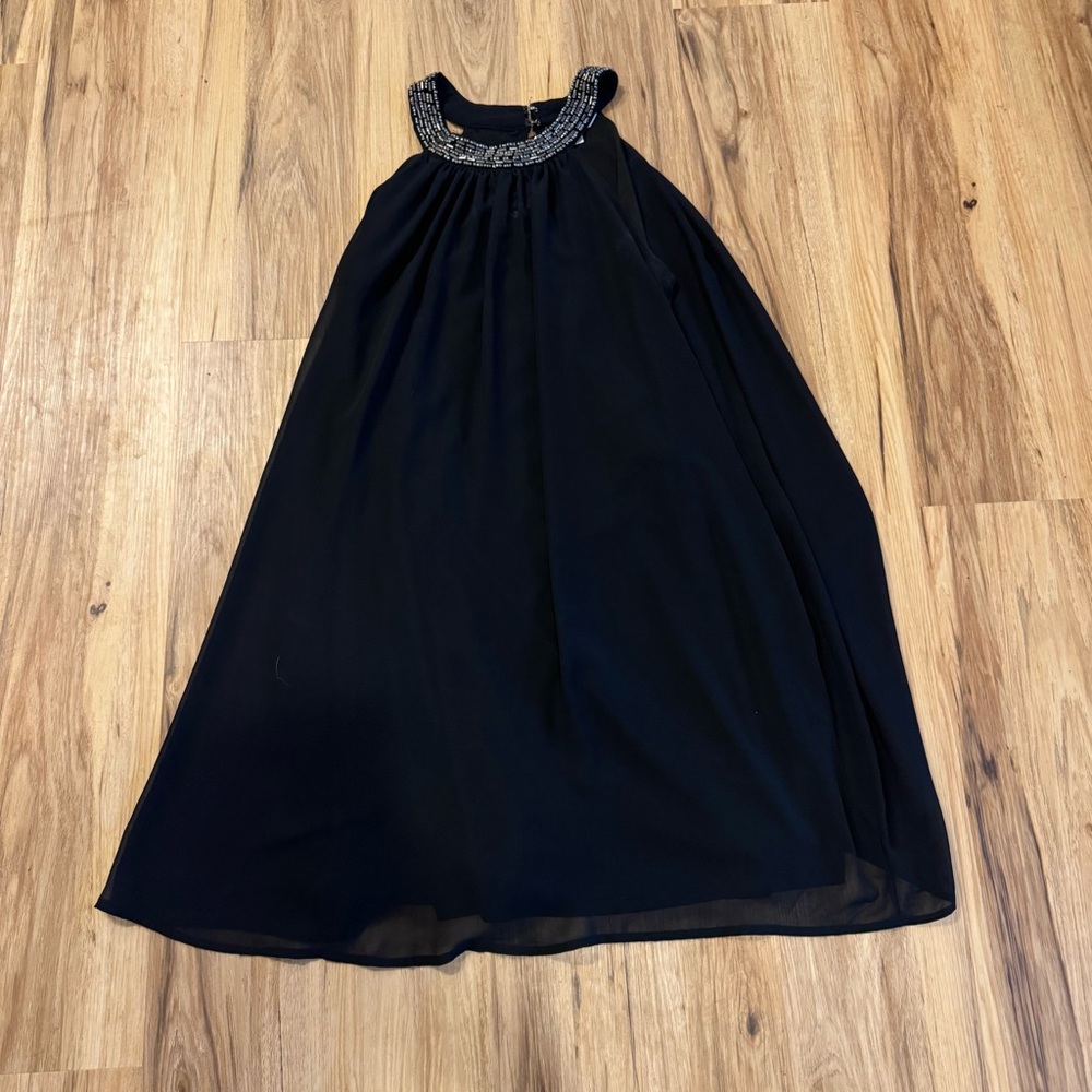Charming Charlie Elegant Black Gown with Beaded Neckline